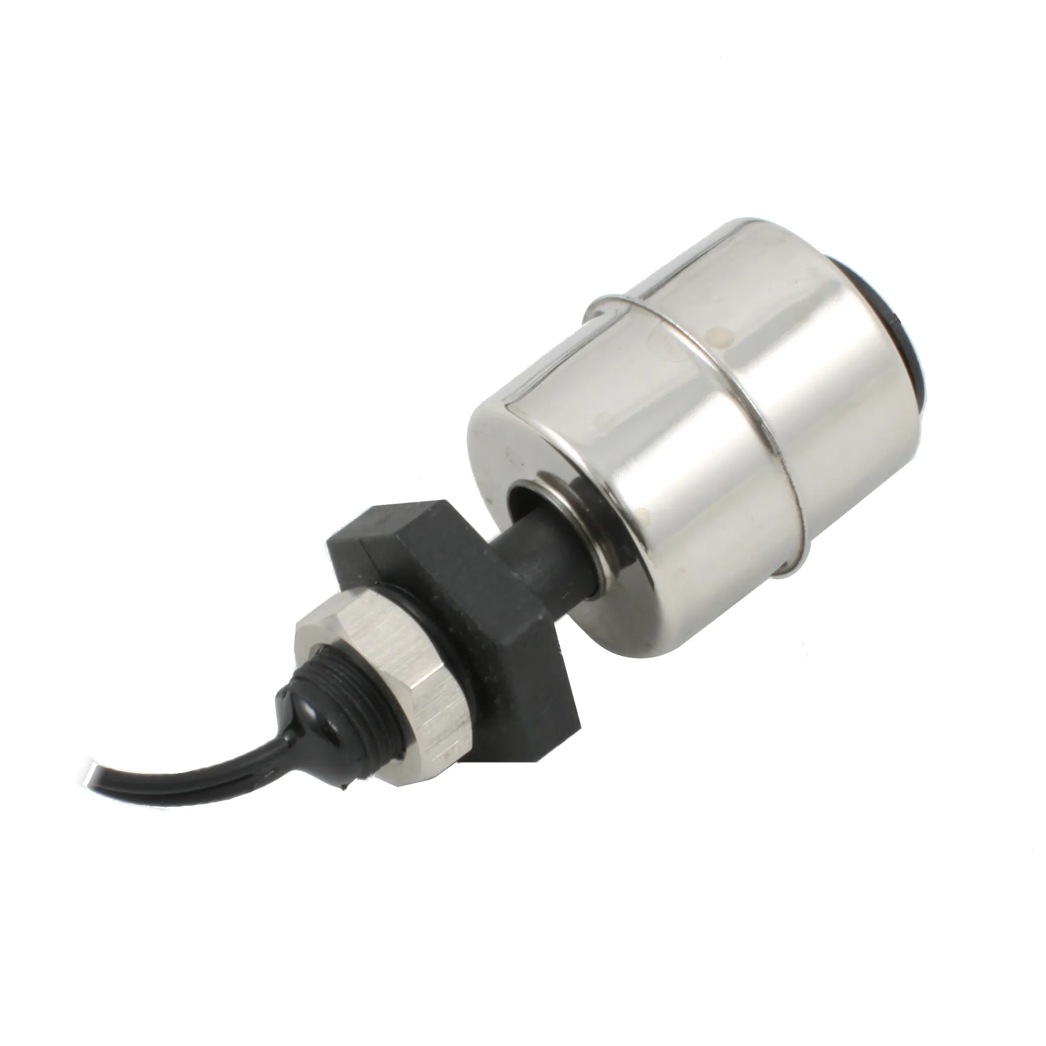 Поплавковый датчик уровня жидкости, вертикальное исполнение, -20 +80 С, соединение- резьба 1/8"PF полипропилен, кабель 500 мм, поплавок D=25 мм нерж. сталь