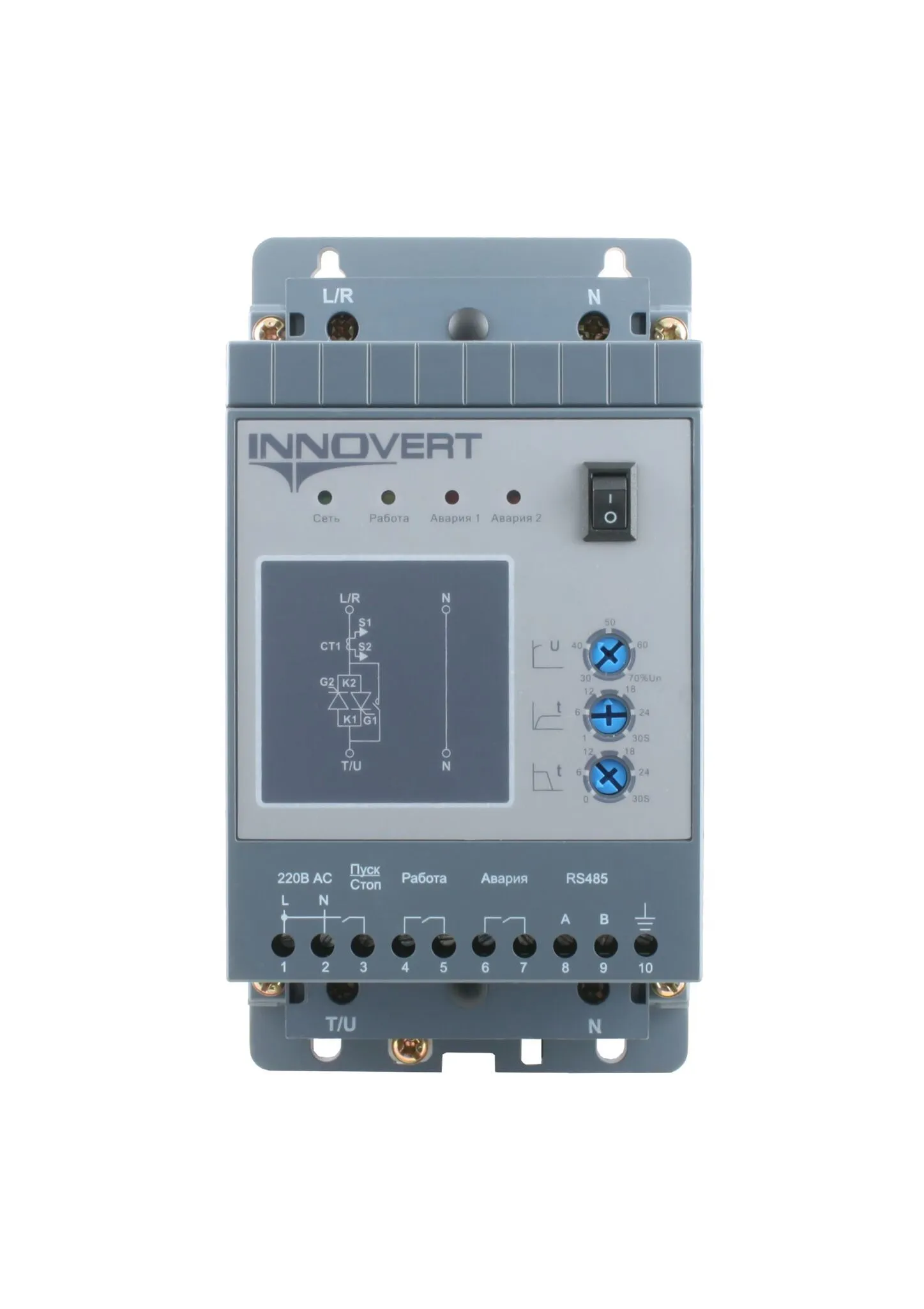 INNOVERT устройство плавного пуска с кнопкой , номинальный ток 9 а, питание управления 24в dc, rs-485 SSD152D21ES