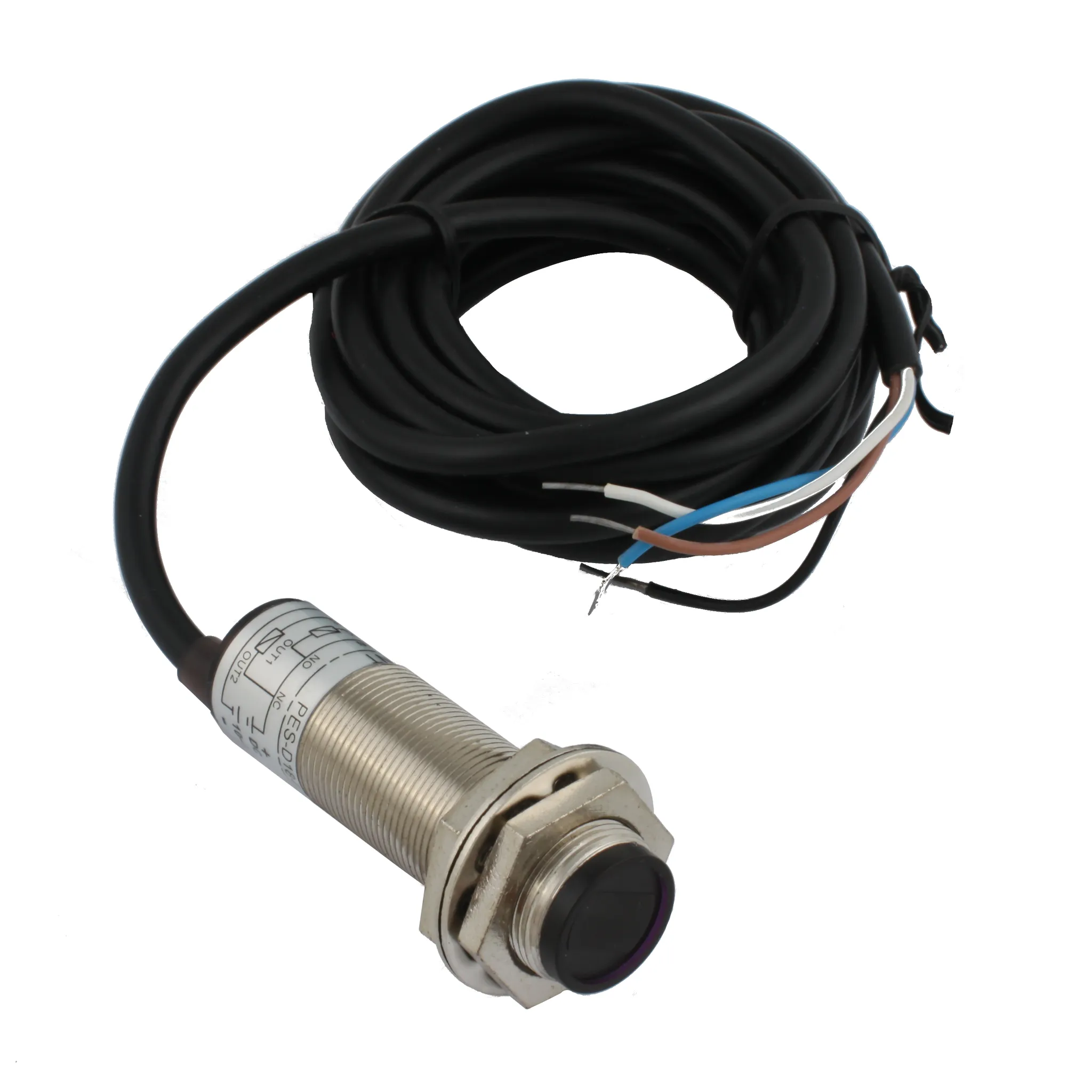 INNOCONT Фотодатчик диффузионный, М18x1, зона срабатывания до 50 см, -10 +60 С, 12…24 VDC, IP67, выход: NPN NO + NC, макс. ток 200 мА, время реакции 3 мс, кабель 2 м PES-D18-NOC50D (cable)