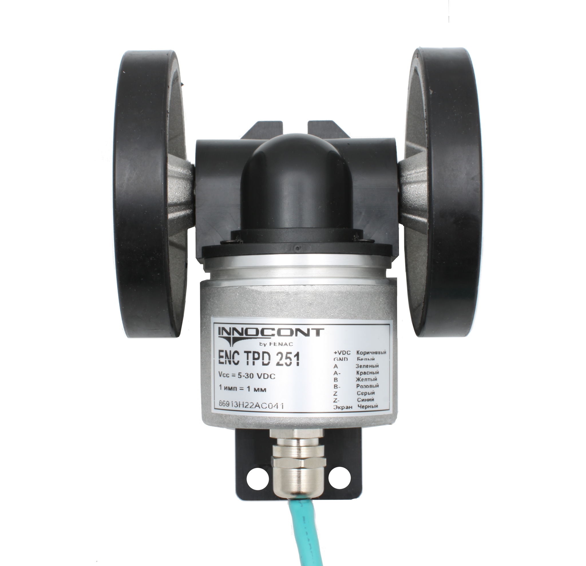 INNOCONT Инкрементальный энкодер с мерным колесом L=250мм, 1 имп/мм, 5…30VDC, IP65, -20…+85C, кабель 2м ENC TPD 251